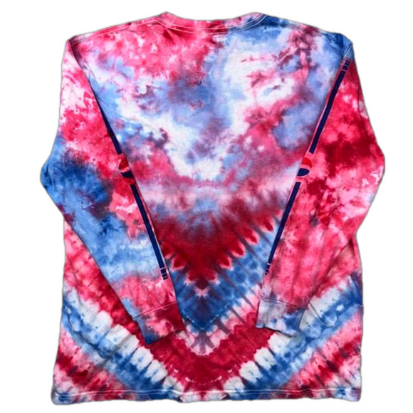 SOLD! PEPSI tie dye long sleeve Tshirt upcycled OOAK red white blue unisex extra - Picture 4 of 8